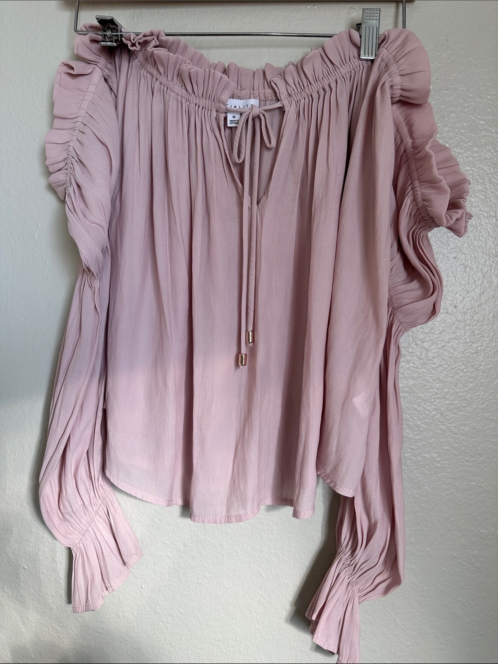 Socialite Blush Ruffle Tie-Front Peasant Blouse